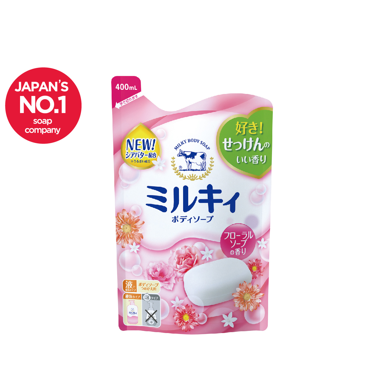 MILKY Body Soap (Floral) Refill 400 mL Cow Style Indonesia COW